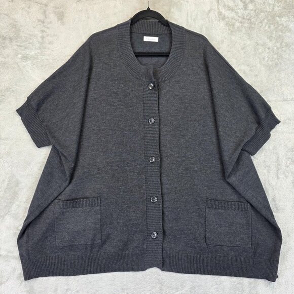 Calvin Klein Sweater Womens One Size Dark Gray Poncho Cardigan Short Sleeve - Picture 1 of 8
